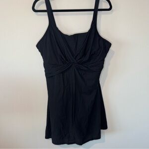 Lands’ End Black Swim Dress One Piece Swimsuit Twist Front Adjustable Straps